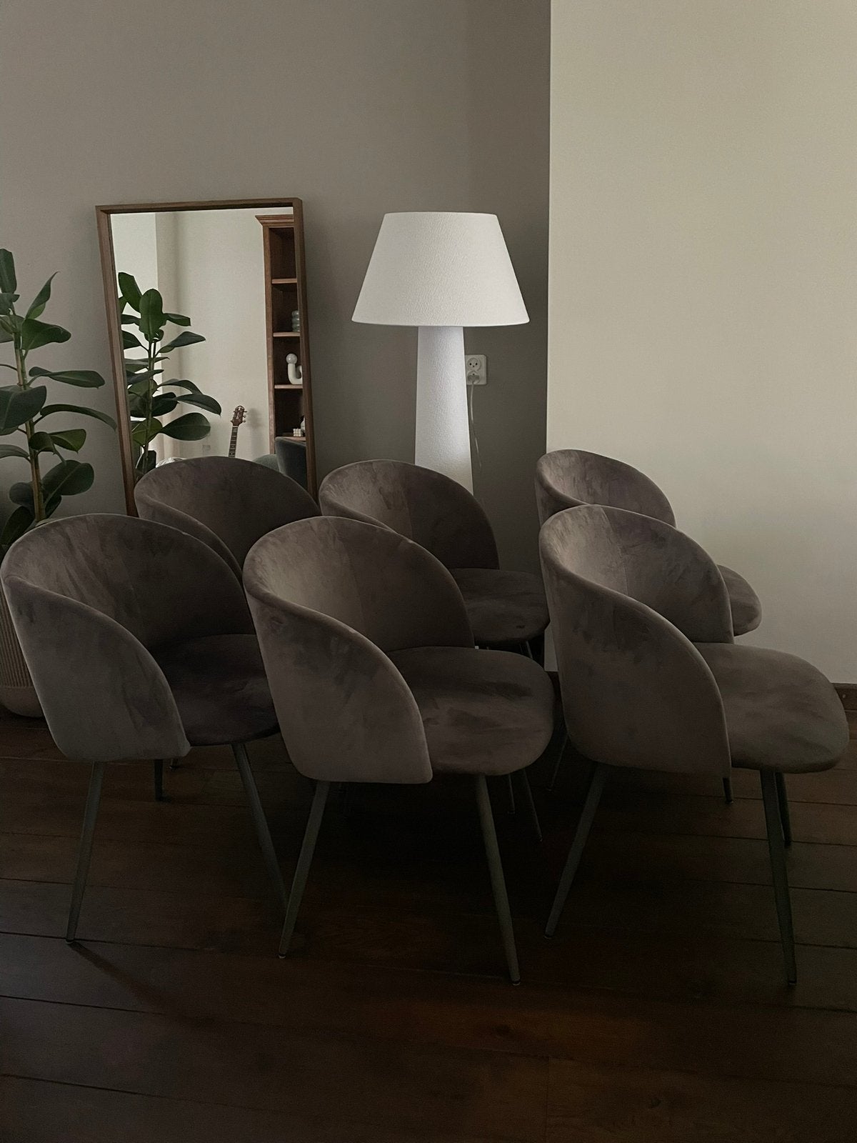 6 fluwelen grijze eetkamerstoelen - Sostrene Grene, Ophalen, Gebruikt, Grijs, Vijf, Zes of meer stoelen