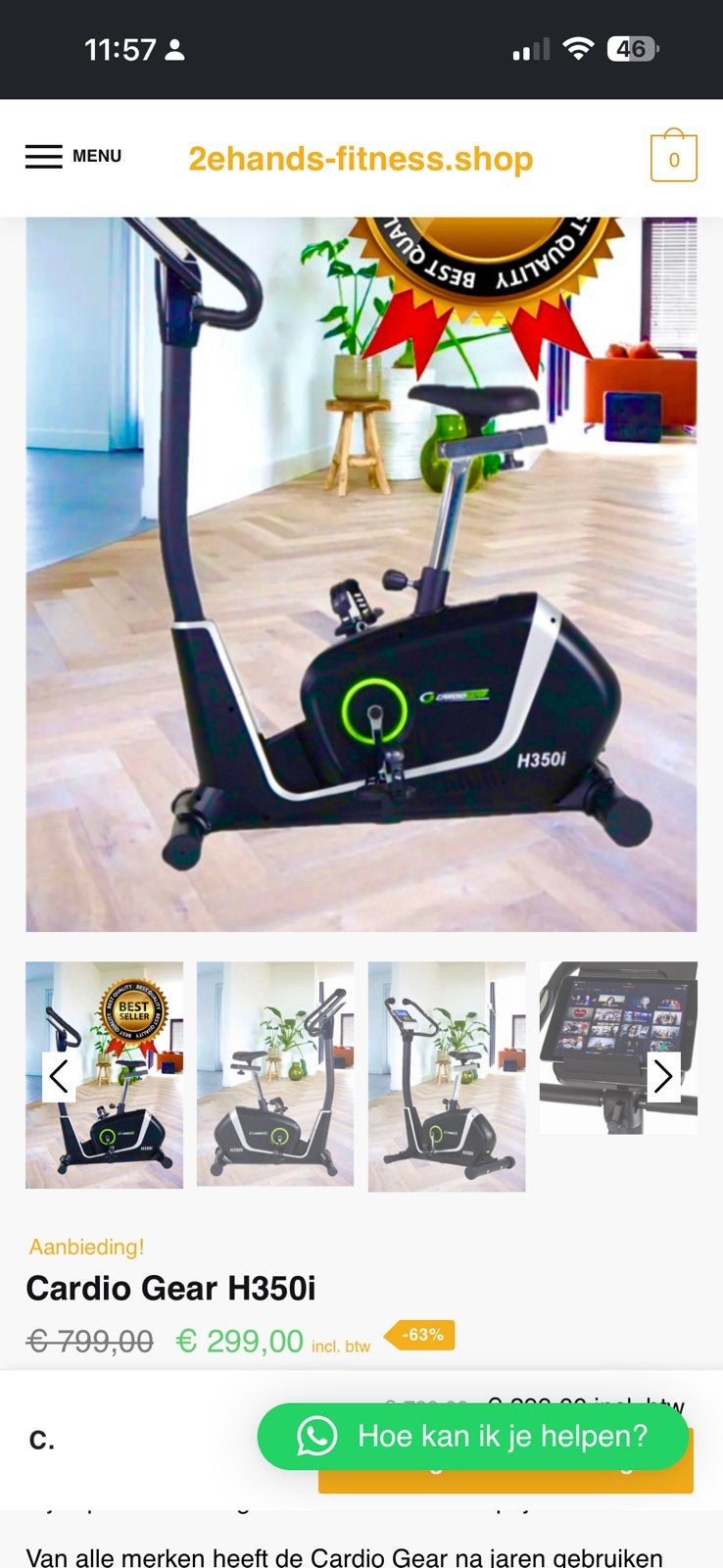 Cardiogear H350i hometrainer, Ophalen, Zo goed als nieuw, Hometrainer