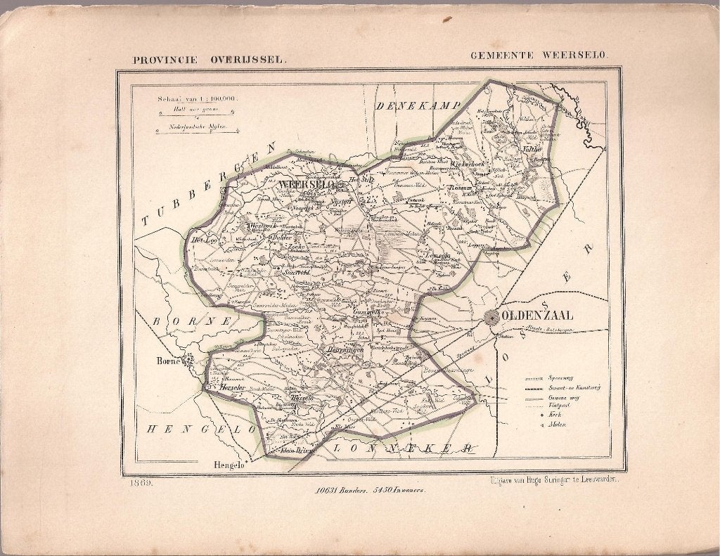 Gemeente Weerselo, Kuyper kaartje 1869, 1800 - 1899, Cartografie, Ophalen of Verzenden, 15 cm
