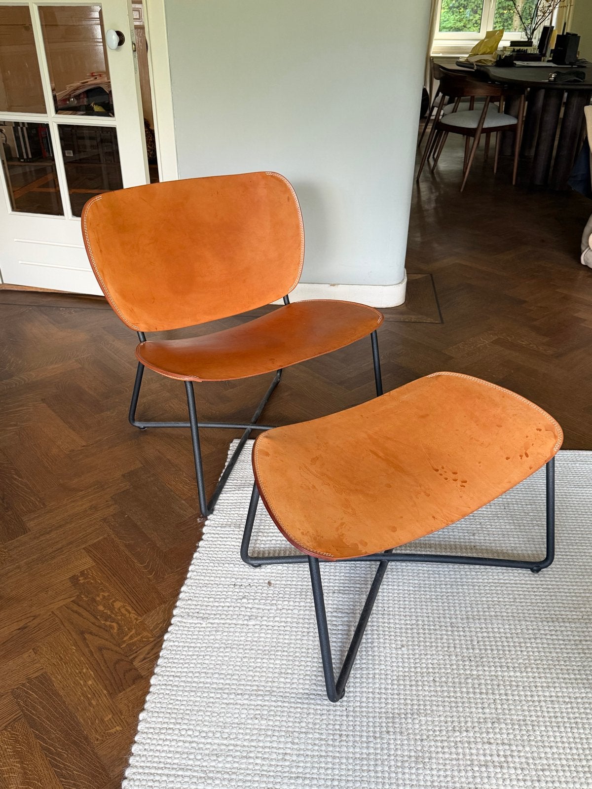 Functionals Miller fauteuil met voetenbank / ottoman, Huis en Inrichting, Stoelen, Ophalen, Gebruikt, Bruin, Leer