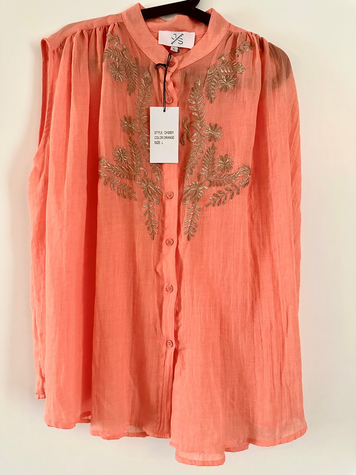 Mouwloze top/blouse zalm/oranje maat L t/m maat 46 NIEUW, Ophalen of Verzenden, Nieuw, Maat 46/48 (XL) of groter, Oranje