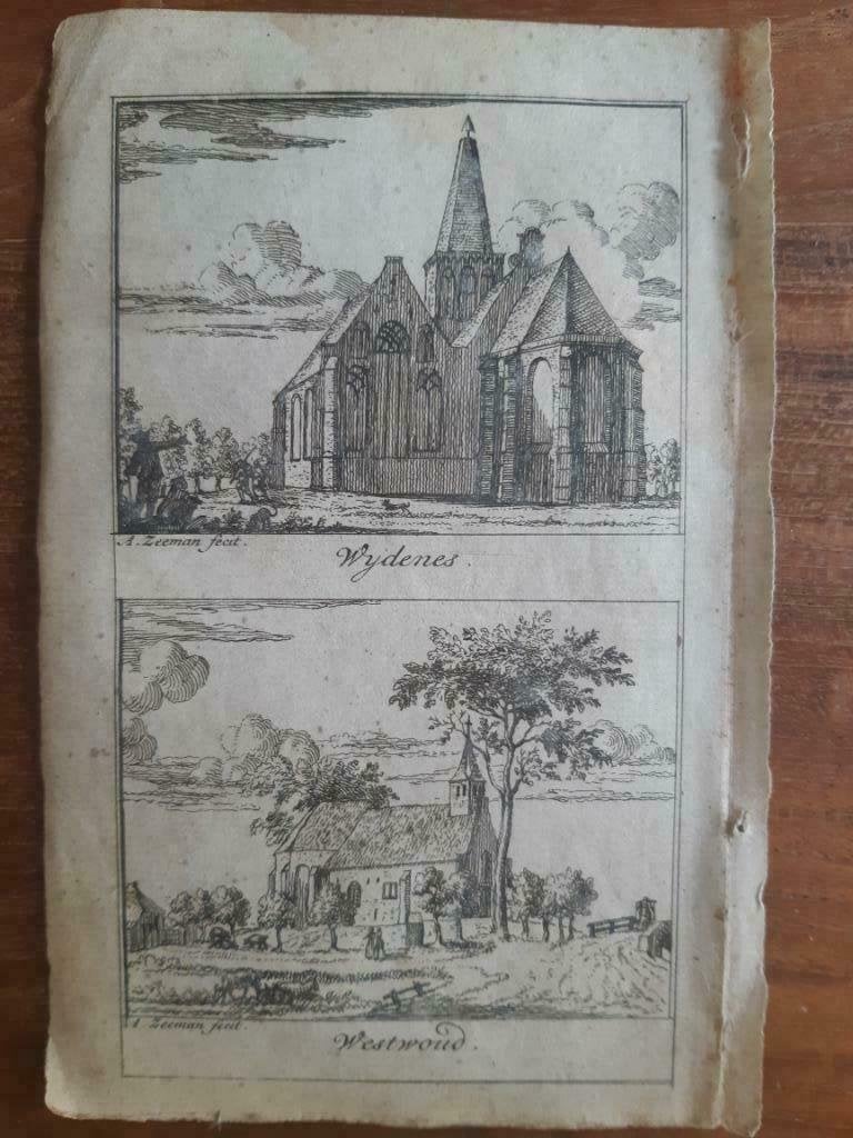 021-022 / Wydenes of Wijdenes - Westwoud gravure uit 1732, Antiek en Kunst, Ophalen of Verzenden