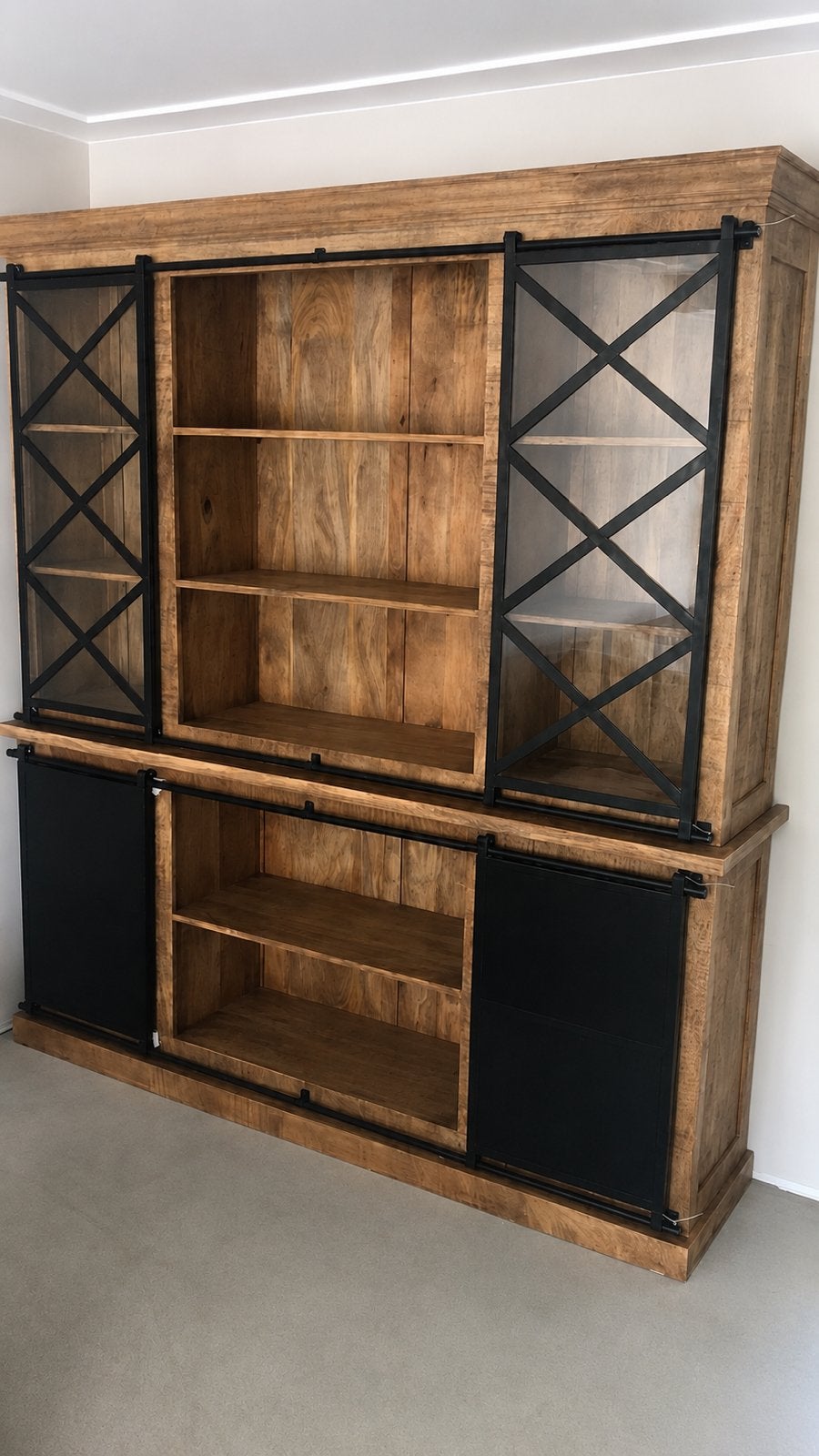 Industriele mango buffet kast, Ophalen, Zo goed als nieuw, 25 tot 50 cm, 200 cm of meer