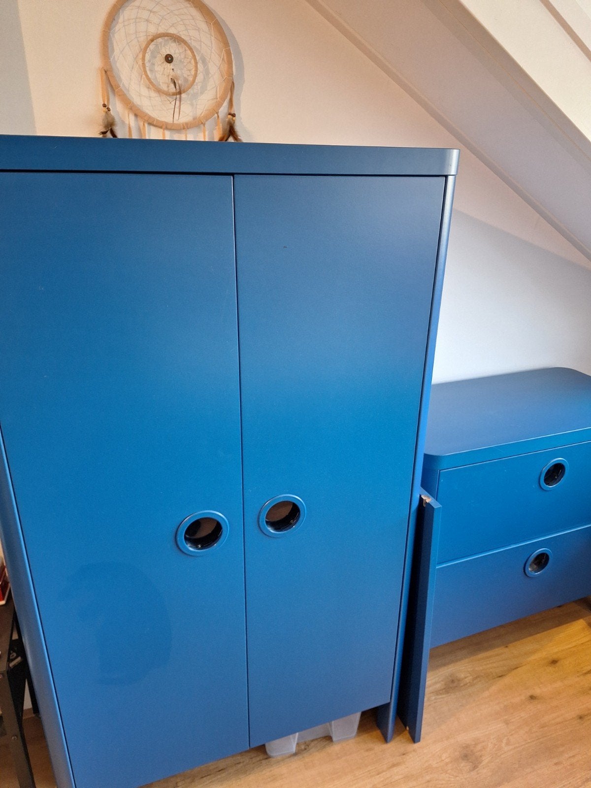 Ikea Busunge Doorgroeibed met Kast en Ladekast - Blauw, Huis en Inrichting, Ophalen, Verstelbaar, Eenpersoons, Blauw