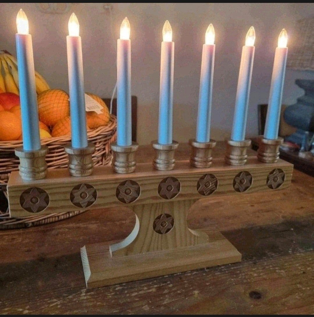 Vintage jaren 60/70 kaarsenstandaard hout kerst raam lampjes, Diversen, Ophalen, Zo goed als nieuw