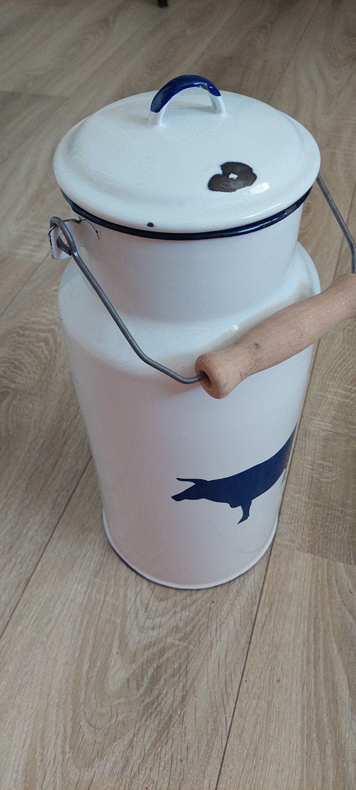 Vintage Poolse emaille melkkan met koe - 35cm, Antiek en Kunst, Ophalen of Verzenden