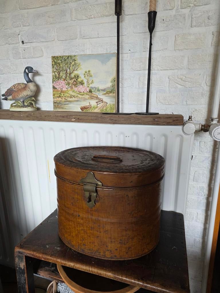 Engelse brocante ijzeren hoedendoos, Huis en Inrichting, Ophalen of Verzenden
