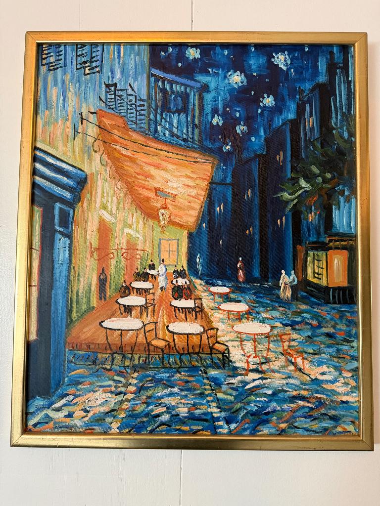 Olieverf schilderij Café la Nuit, Ophalen, 50 tot 75 cm, Zo goed als nieuw, Schilderij