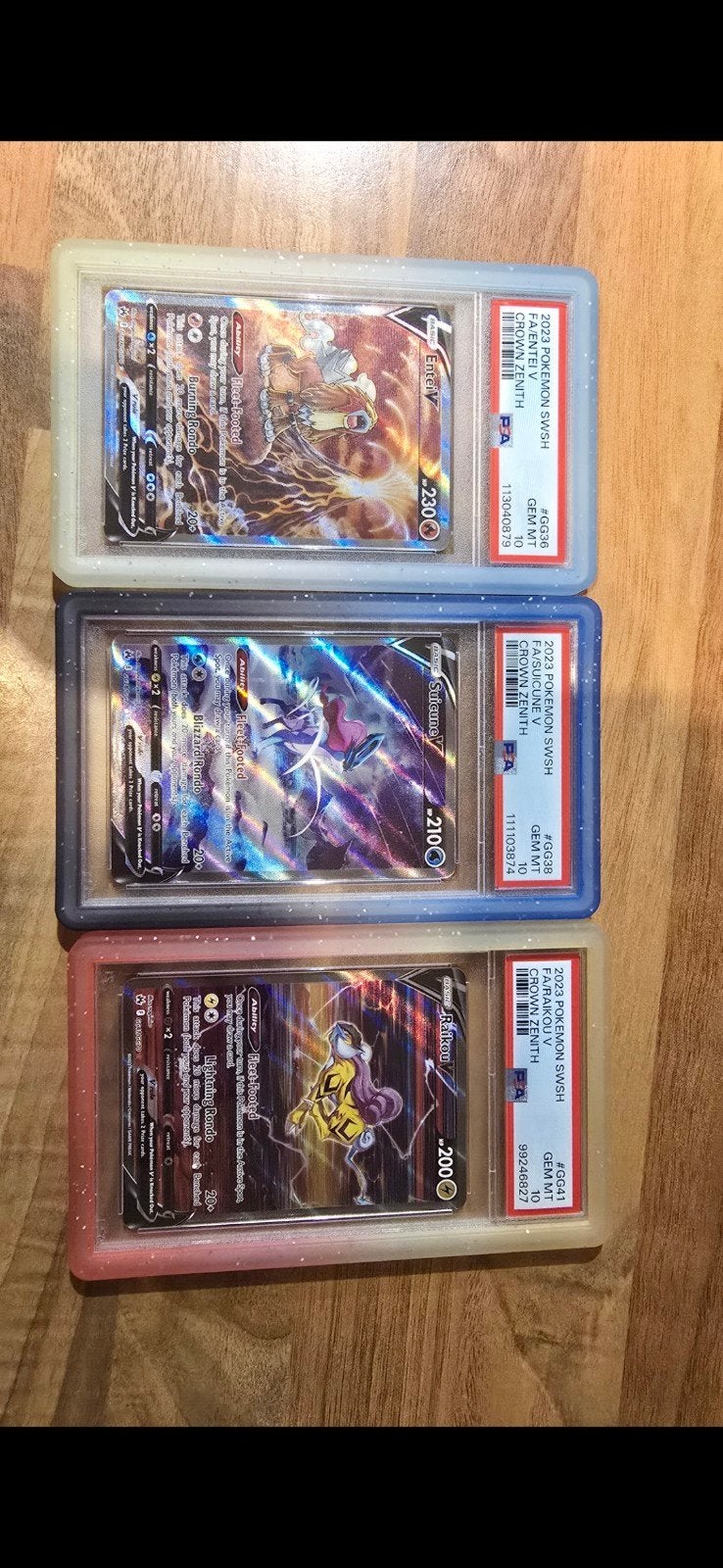 PSA 10 Setje Entei V Suicune V, Raikou V, Ophalen of Verzenden, Nieuw, Losse kaart, Foil