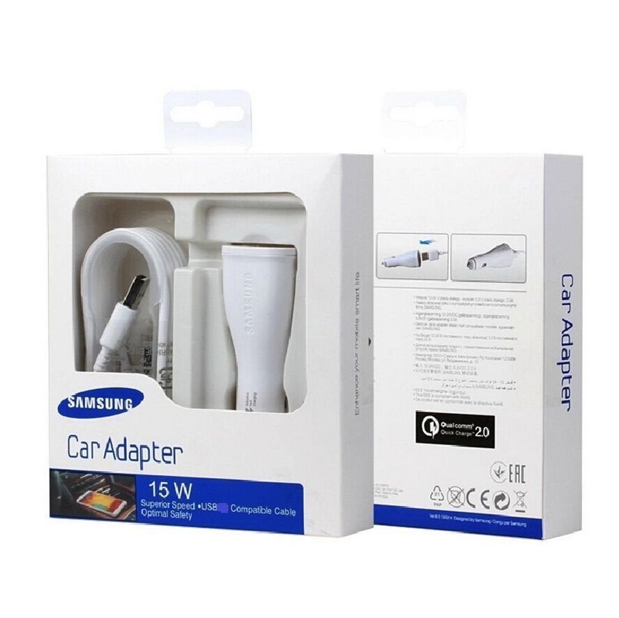 Samsung MicroUSB autolader wit, Madefor@samsung.com, Nieuw, Ophalen of Verzenden, Evert van de Beekstraat 310, 1118CX Schiphol