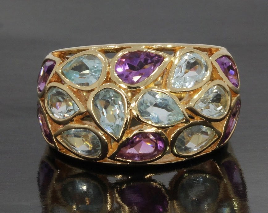 Aquamarijn amethist luxe gouden edelsteen ring dame robuust