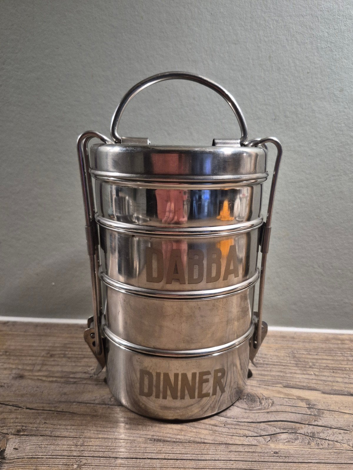Vintage RVS Tiffin lunchbox (Indiase dabba), Ophalen of Verzenden, Gebruikt