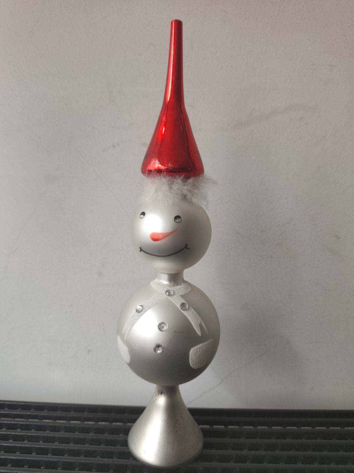 Vintage glazen kerstboompiek, sneeuwpop, 33 cm, Ophalen of Verzenden, Gebruikt