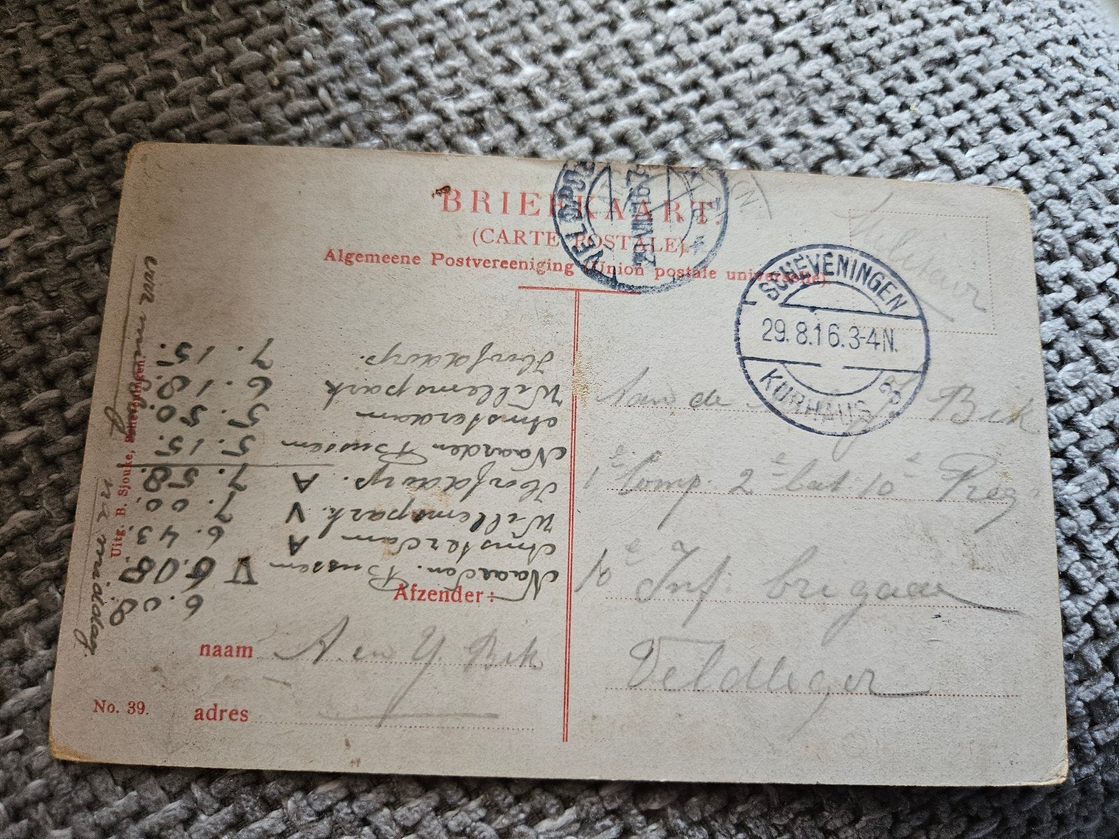 1e WO veldpost  Scheveningseweg Scheveningen Ansichtkaart, Ophalen of Verzenden, Voor 1920, Gelopen, Zuid-Holland