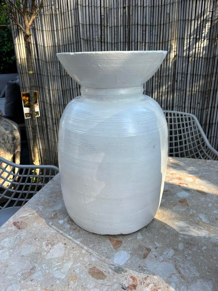 Oude houten vaas pot. Wit, Antiek en Kunst, Curiosa en Brocante, Ophalen