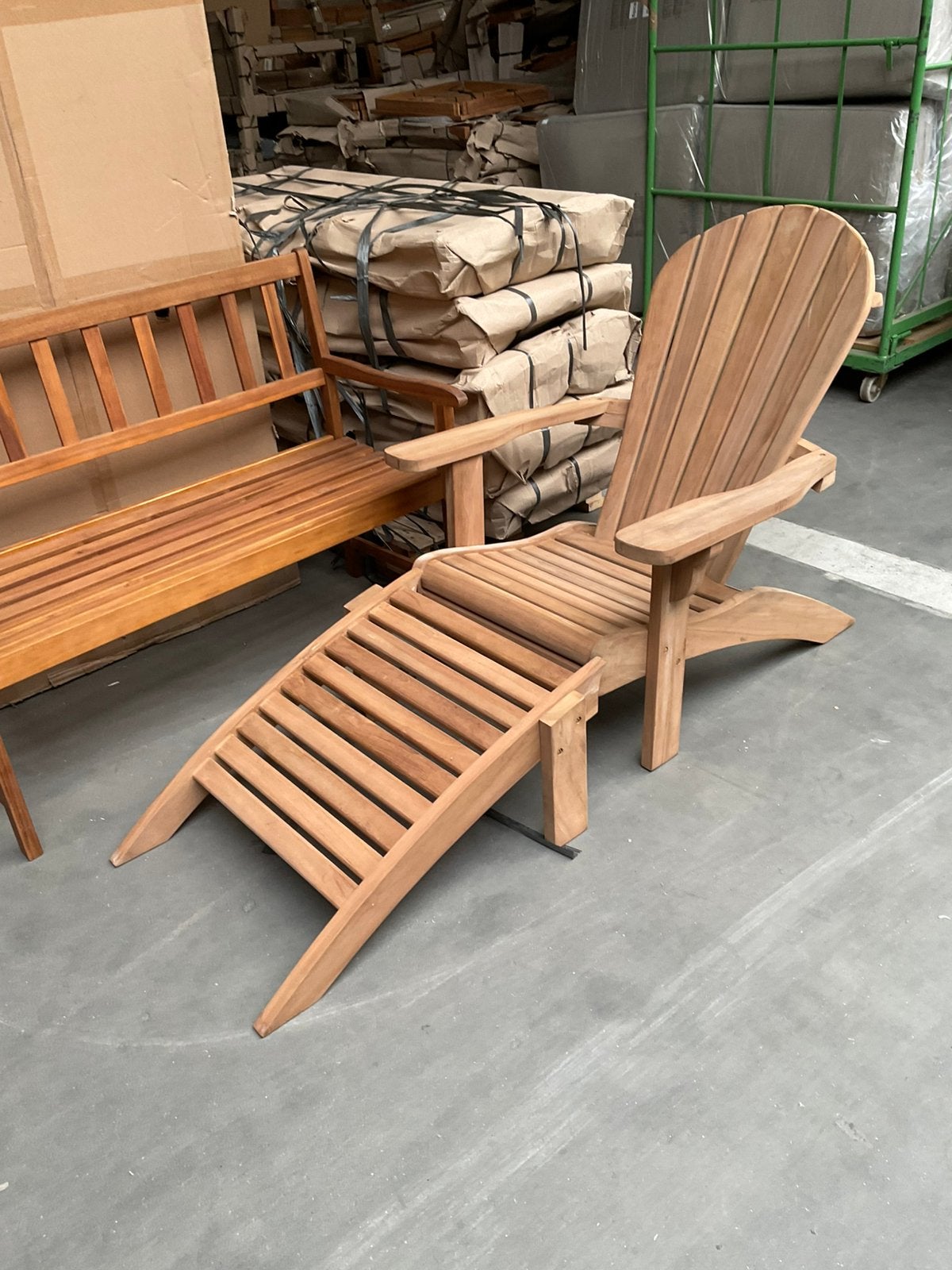 Twee nieuwe teakhouten bearchairs met voetenbankjes, Tuin en Terras, Ophalen, Zo goed als nieuw, Teakhout