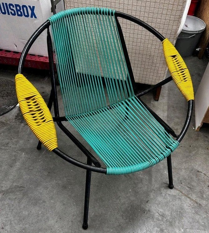 Retro Spaghettistoel - Groen/Geel/Zwart, Huis en Inrichting, Ophalen, Overige kleuren, Onbekend, Retro / Vintage