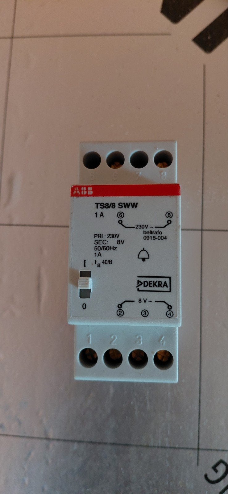 ABB TS8/8 SWW Beltransformator 230V naar 8V, Doe-het-zelf en Verbouw, Elektra en Kabels, Ophalen of Verzenden, Gebruikt, ABB, Overige typen