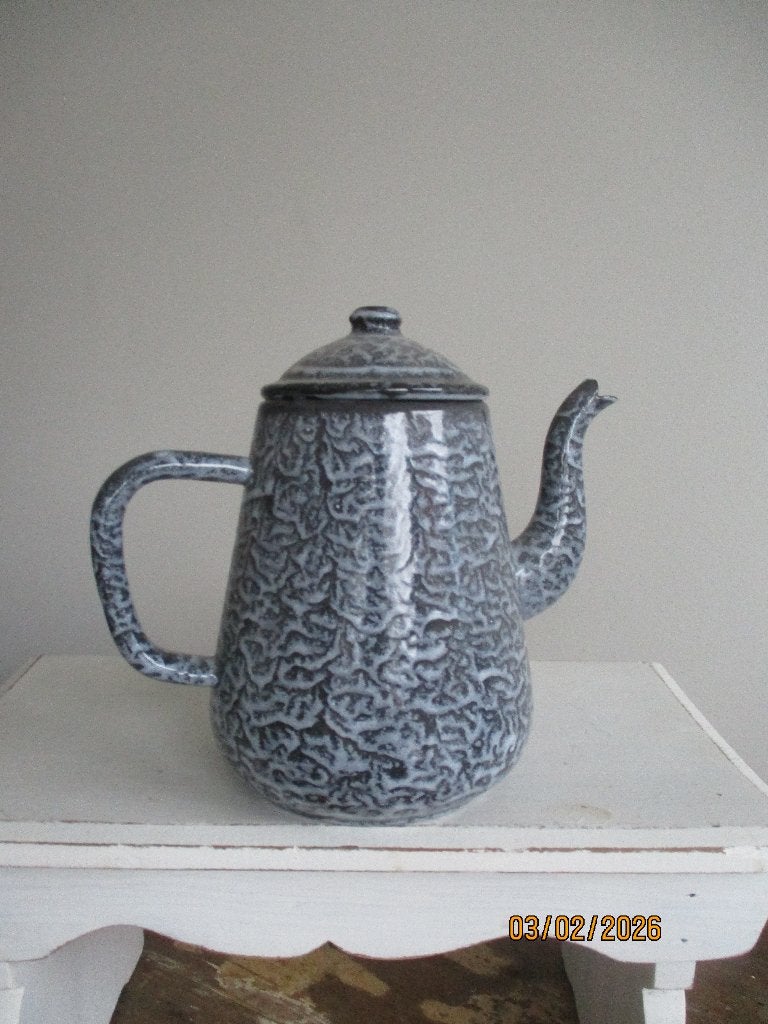 emaille brocante theepotje grijs gewolkt, Ophalen of Verzenden
