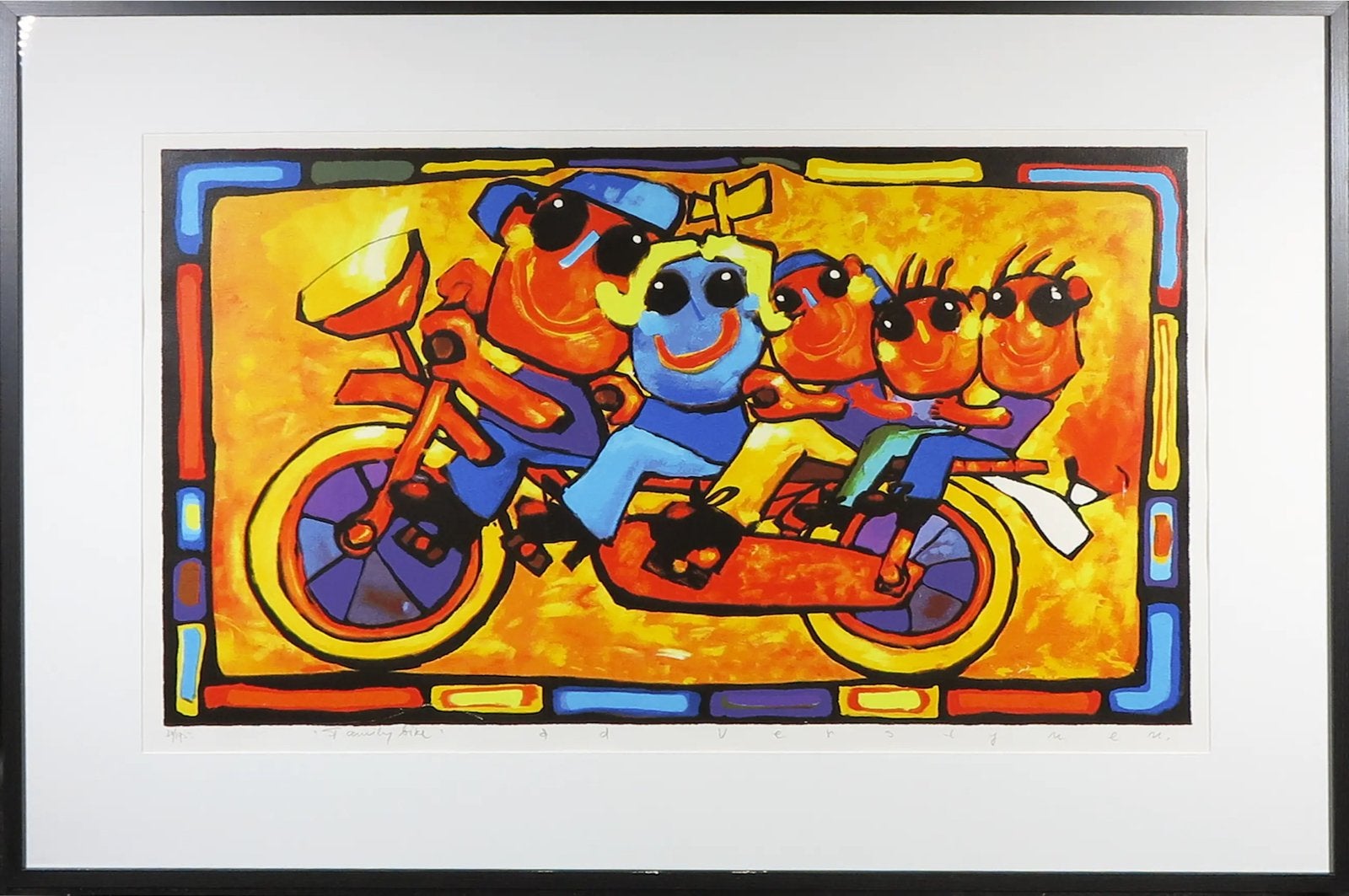 Zeefdruk incl lijst/glas 90x130 ad verstijnen family bike, Ophalen