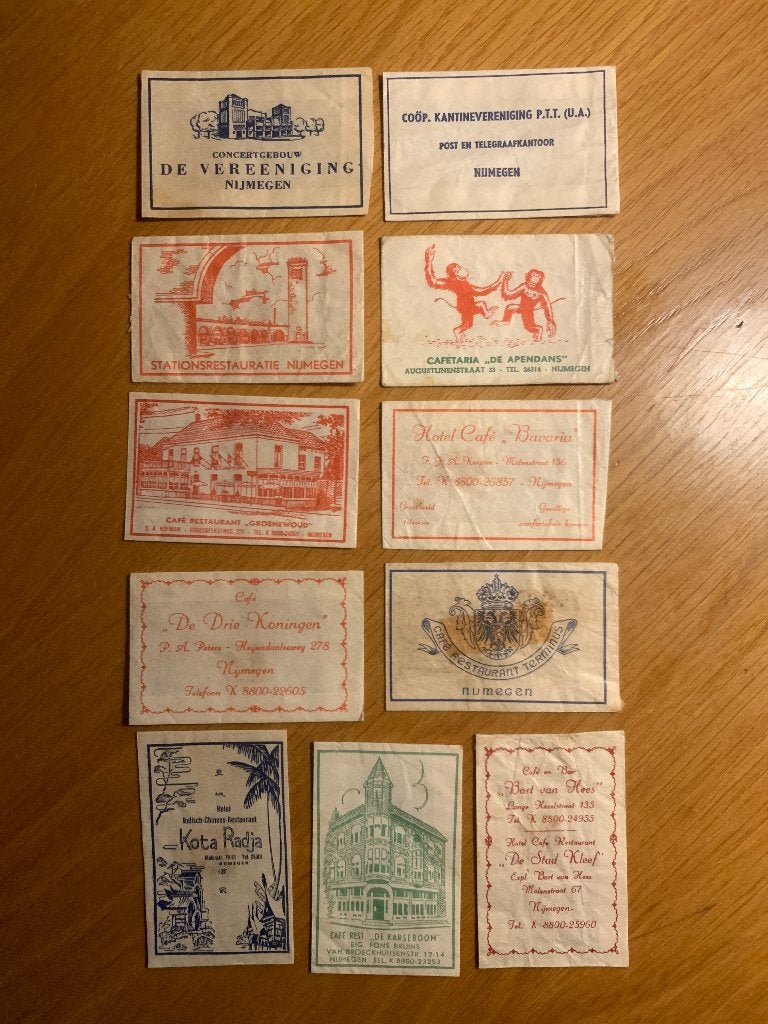 Oude Suikerzakjes Nijmegen - Collectie, Verzamelen, Suikerzakjes, Nederland, Ophalen of Verzenden