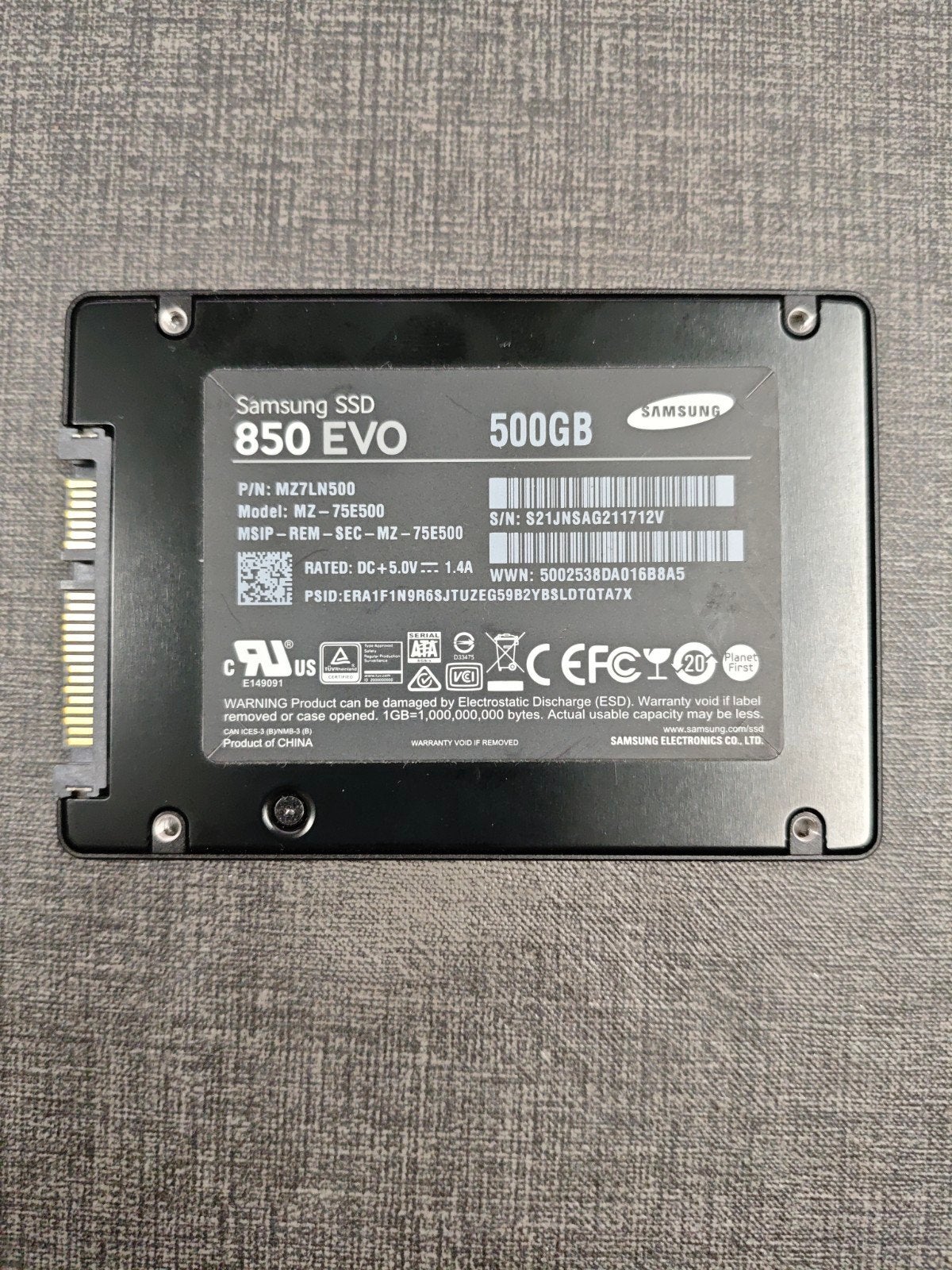 Samsung 850 EVO SSD 500GB SATA 2.5 Inch, Ophalen, Intern, Gebruikt, Laptop