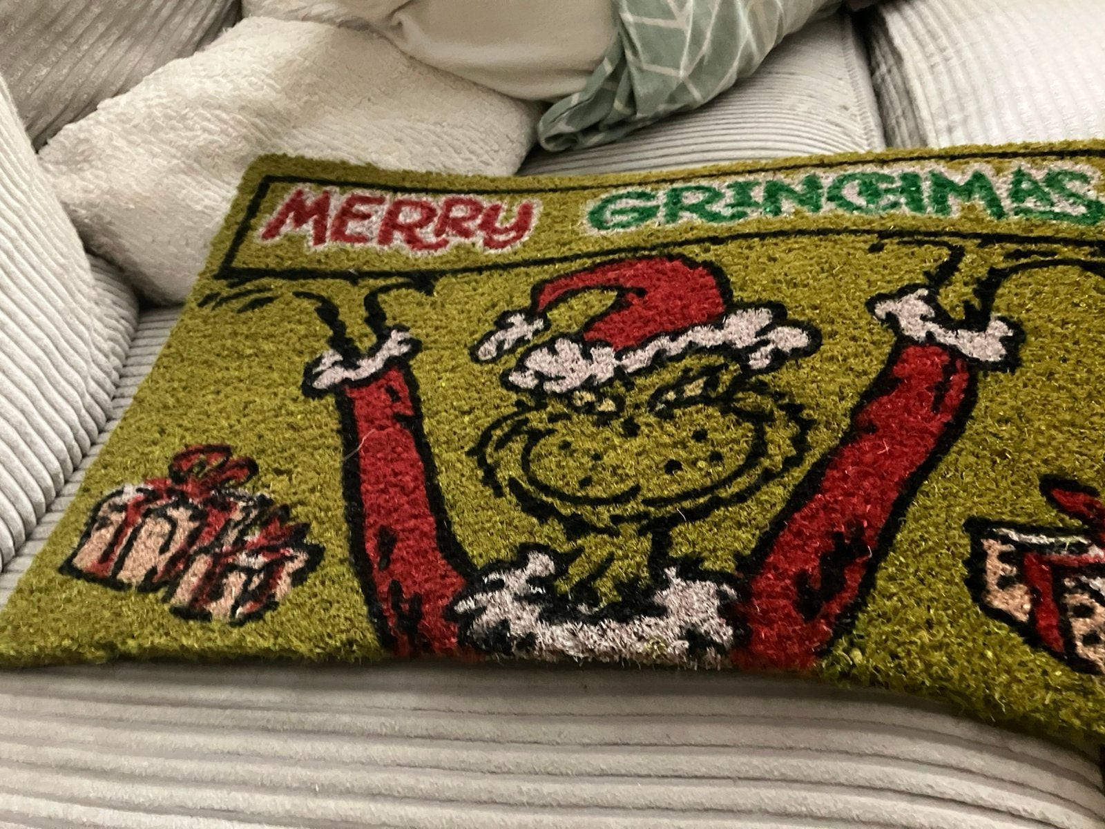 Nieuw met kaartje grinch kerst deurmat, Ophalen of Verzenden, Zo goed als nieuw