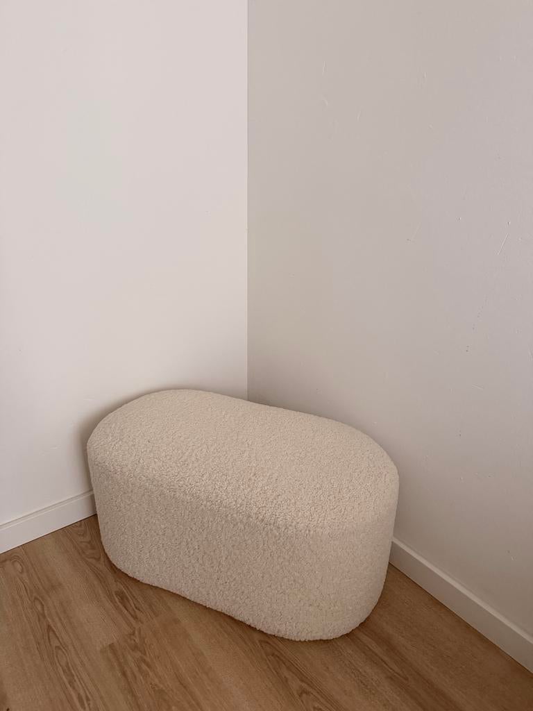 Teddy poef - Crème/Wit, Ophalen, 75 tot 100 cm, Zo goed als nieuw, Stof