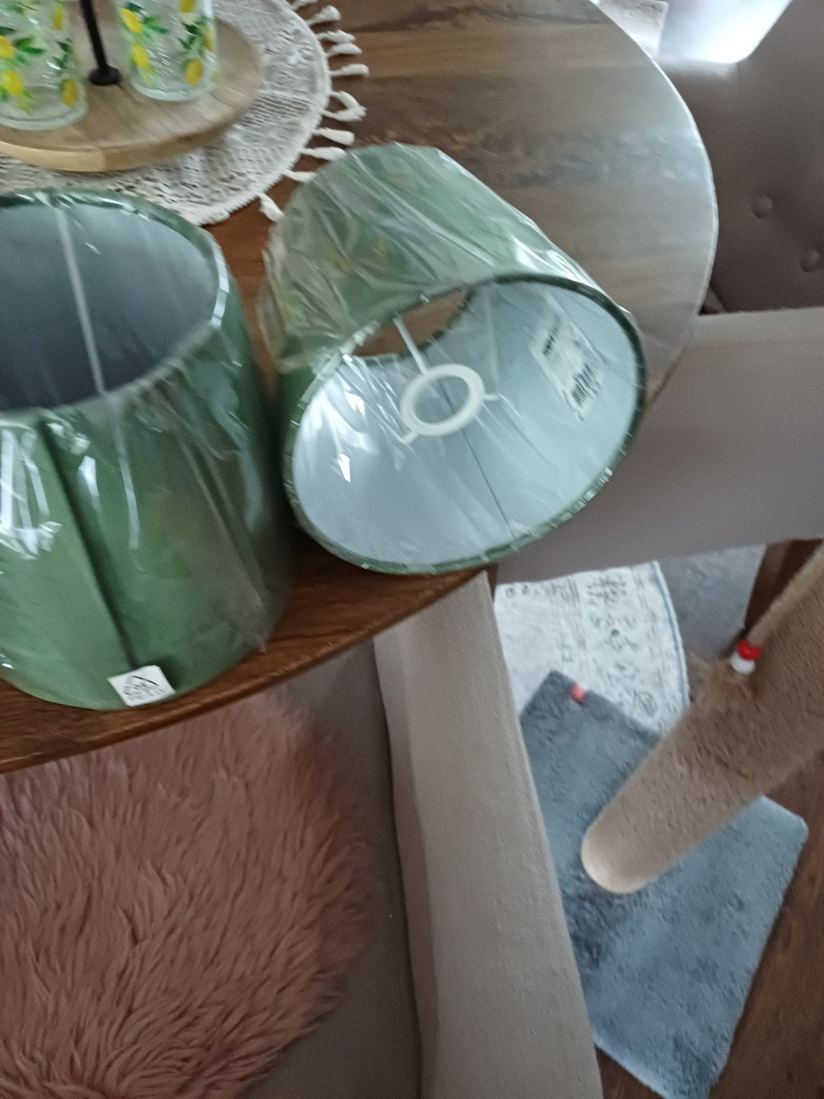 Twee nieuwe groene lampenkapjes, Ophalen, Tafellamp, Rond, Nieuw