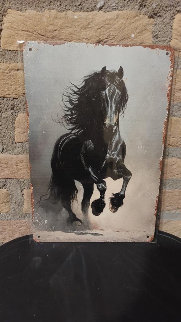 Mooi metalen wandbord met Fries paard - 20x30cm, Metaal, 30 cm, Industrieel, 20 cm