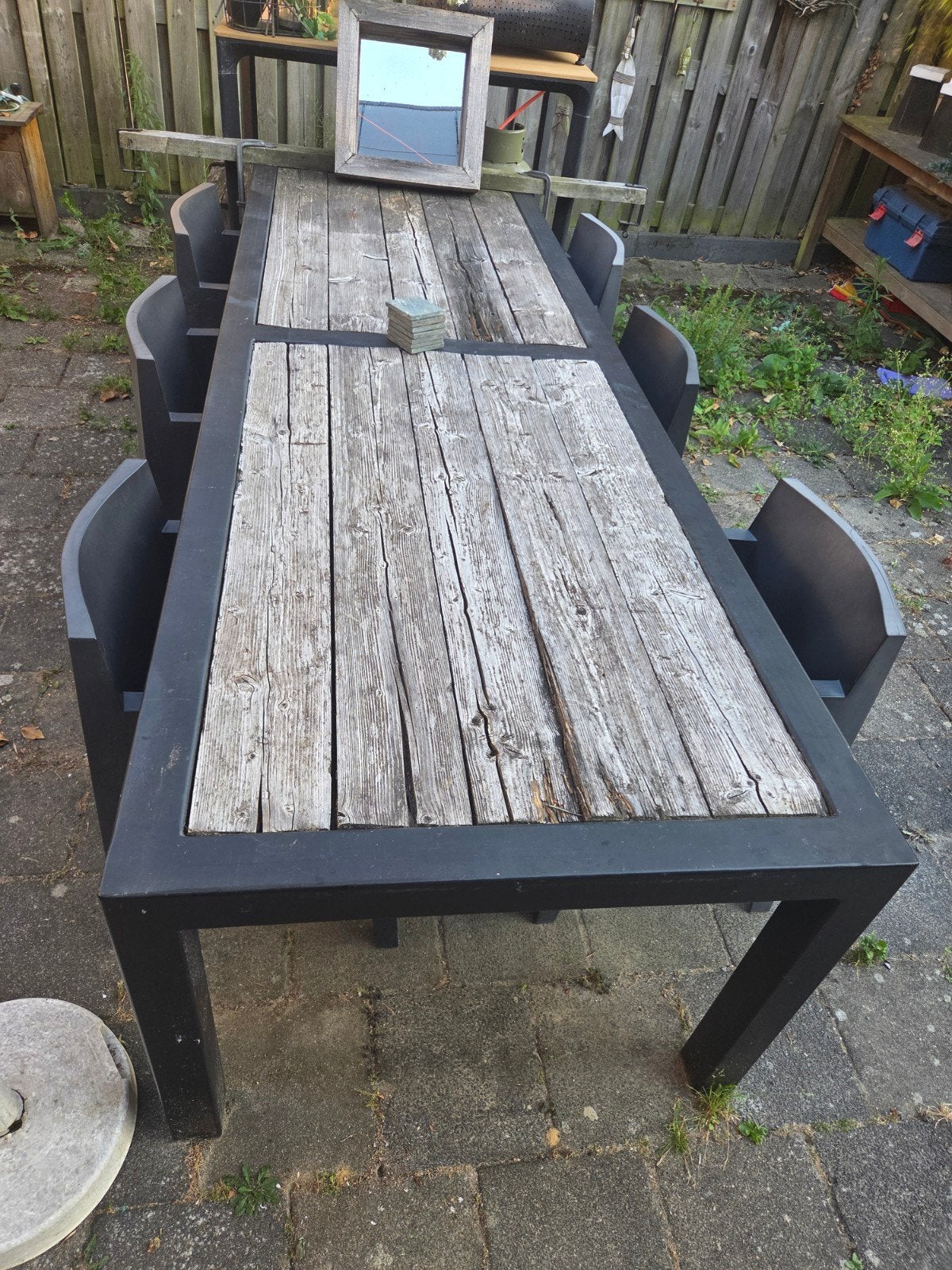 Gezellige grote tuintafel, Ophalen, Gebruikt, Rechthoekig, Hout