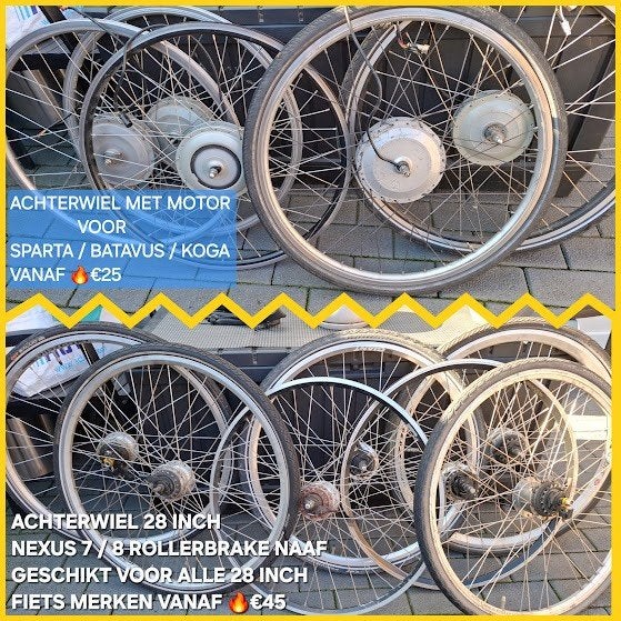 VOOR/ACHTERWIEL MET MOTOR EN ACHTERWIEL 28 INCH NEXUS 7 EN 8, Ophalen of Verzenden, Zo goed als nieuw, Koga , Stella , Union