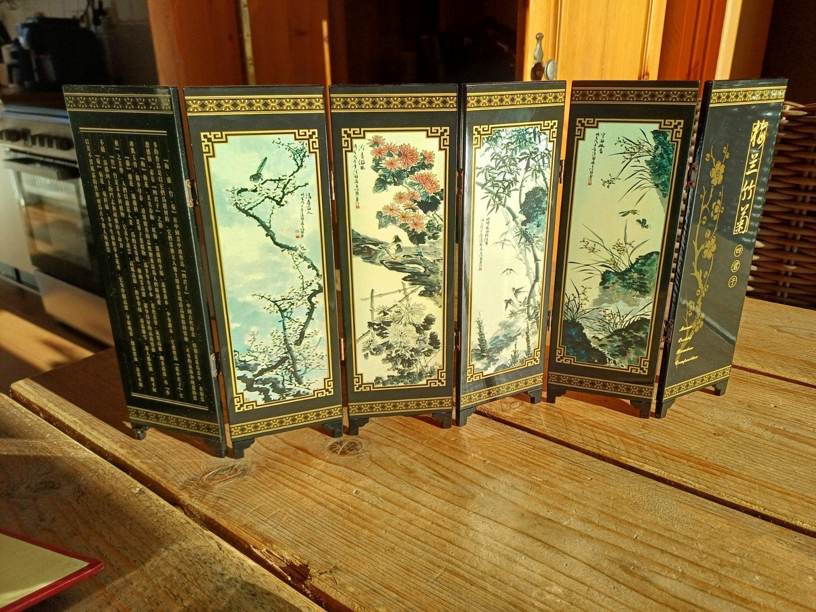 Decoratief Chinees kamerscherm met bloemen en bamboe, Hout, Wanddecoratie, Ophalen of Verzenden, Geschilderd