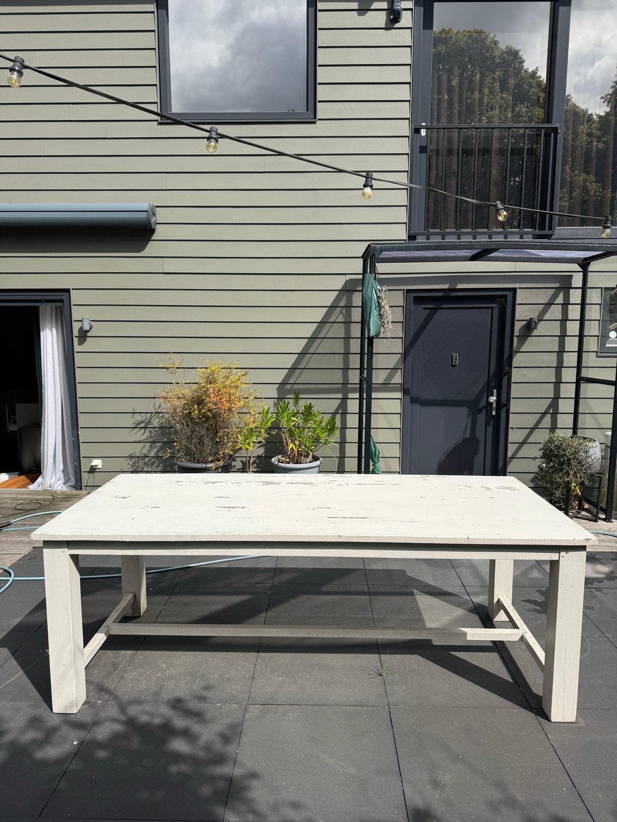 Robuuste Teak houten eettafel 100x220, Huis en Inrichting, Tafels | Eettafels, Ophalen, Gebruikt, Teakhout, 200 cm of meer