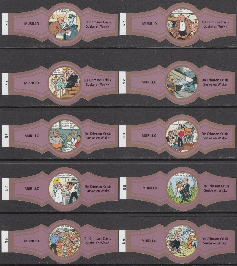 Sigarenbanden van Suske en Wiske De Crimson Crisis, Mu. 1-10, Ophalen of Verzenden, Nieuw, Sigarenbandjes