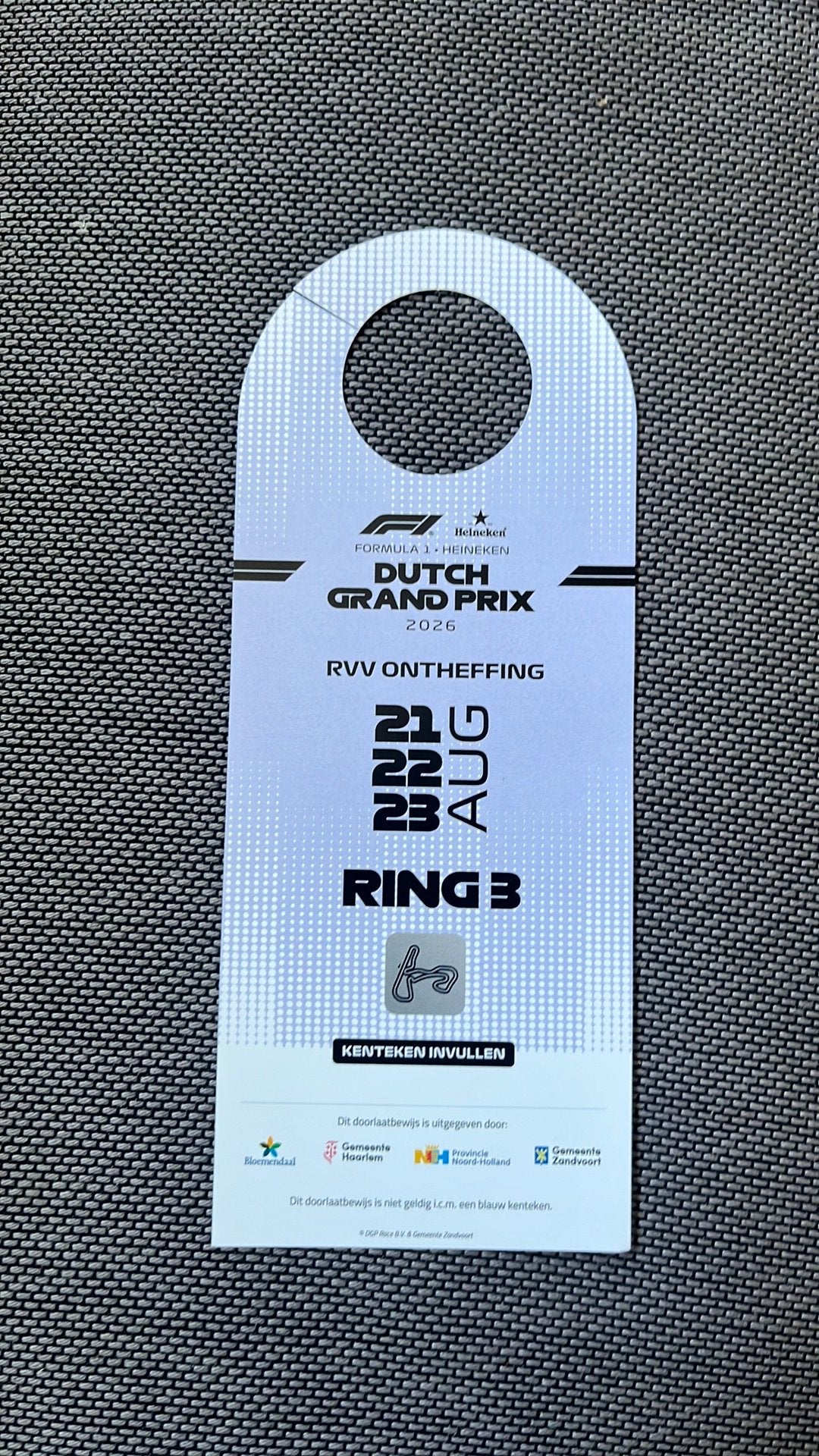 F1 Dutch Grand Prix RVV Ontheffing voor de auto, Drie personen of meer, Augustus