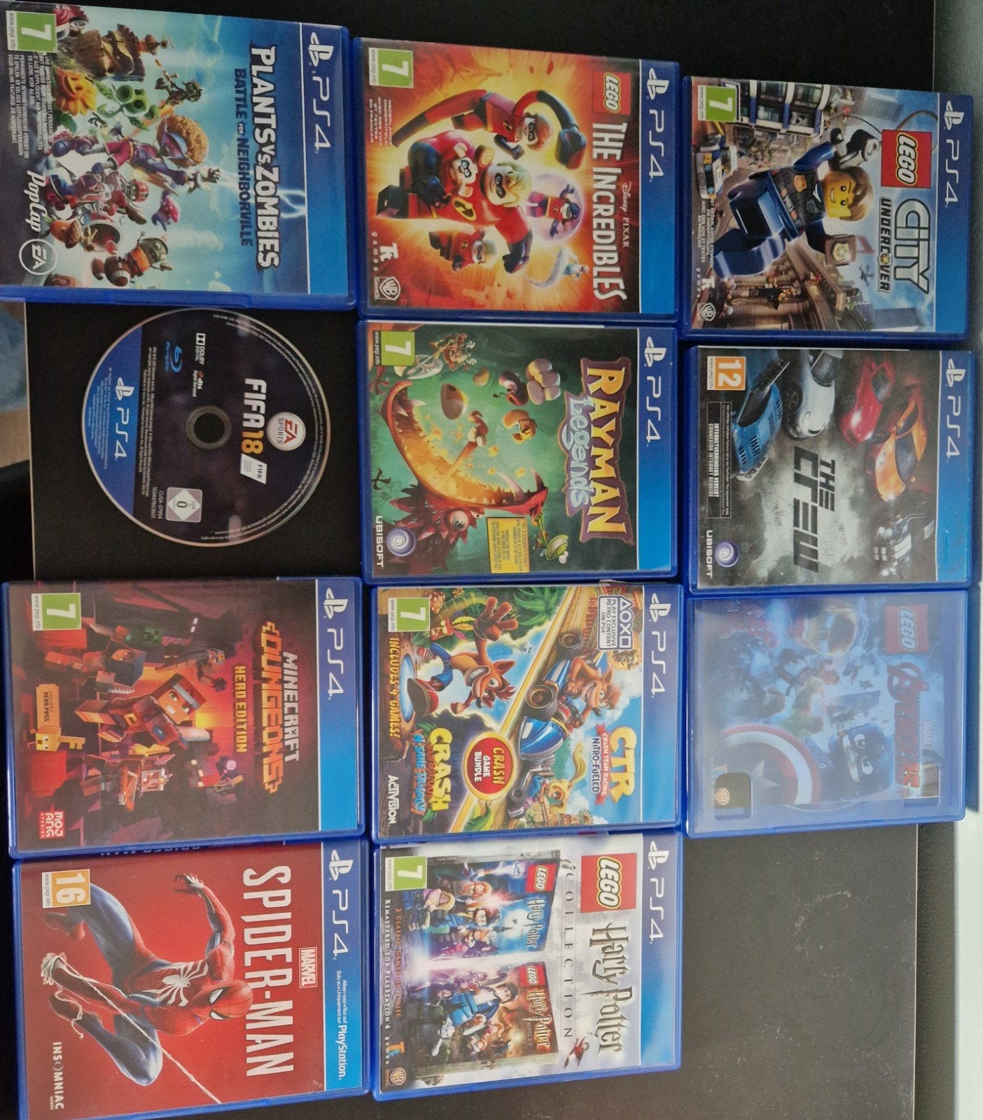 PS4 Games Bundel: FIFA 18, Rayman Legends, LEGO, Spider-Man, Gebruikt, Overige genres, Ophalen of Verzenden, Eén computer