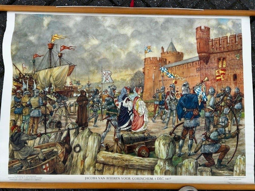Jacoba van Beieren voor Gorinchem, 1417, Antiek en Kunst, Antiek | Schoolplaten, Ophalen of Verzenden, Geschiedenis