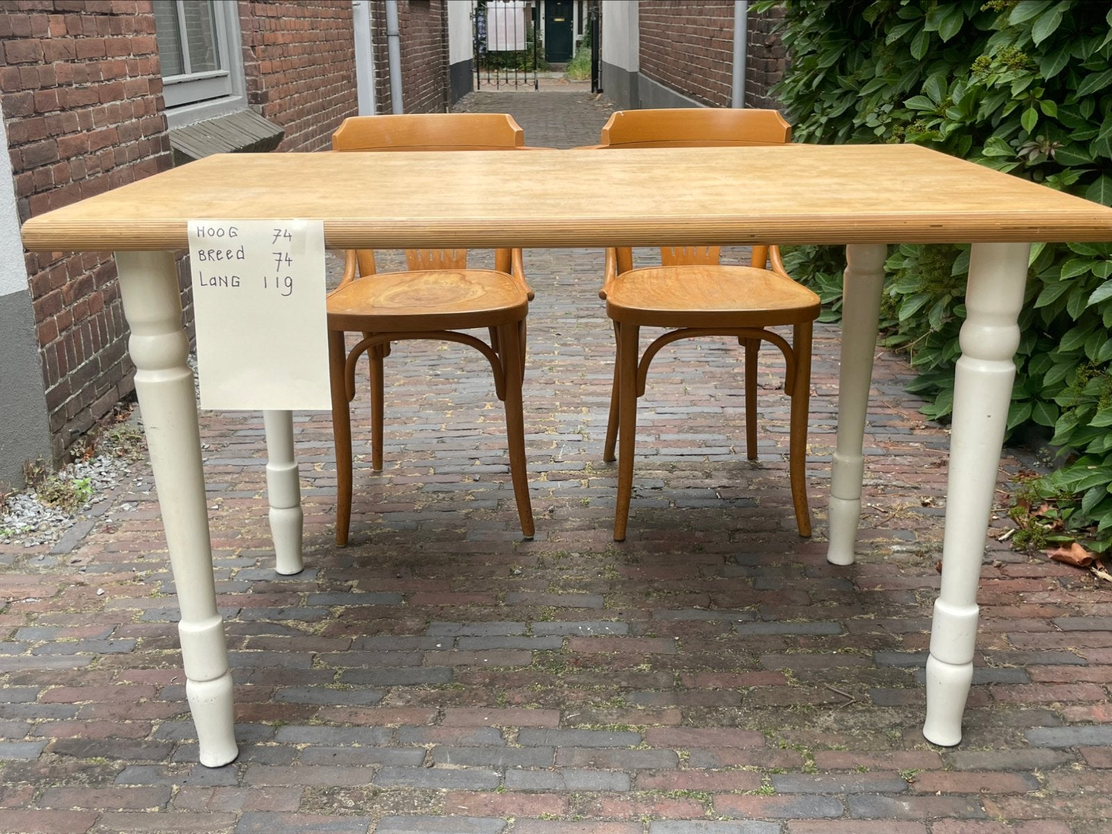 Houten tafel met witte poten, Huis en Inrichting, Tafels | Statafels, Ophalen, Gebruikt