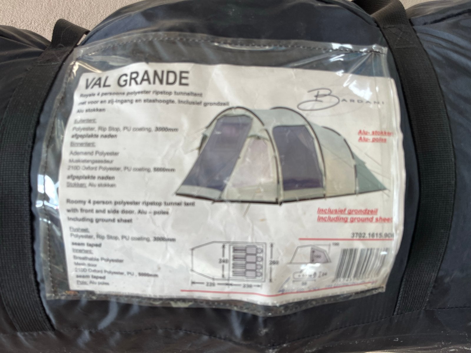 Val Grande tunneltent voor 3 personen - Gebruikt, zeer goed, Ophalen, Gebruikt, Tot en met 3