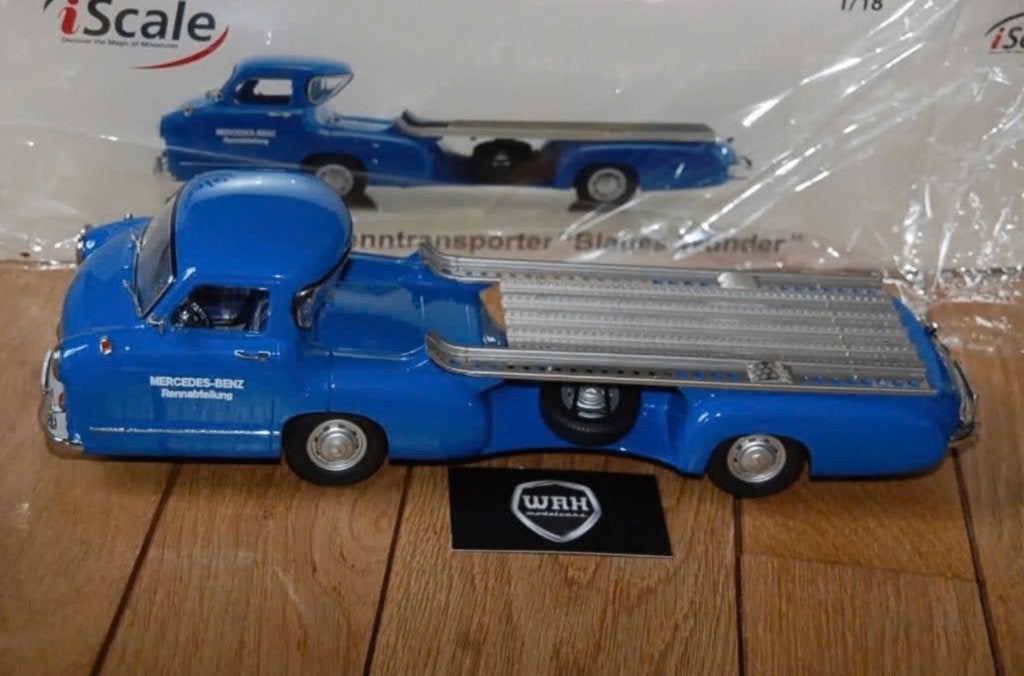1:18 MERCEDES RENNTRANSPORTER blue Iscale in box WRH, Verzenden, Zo goed als nieuw, Auto, Overige merken