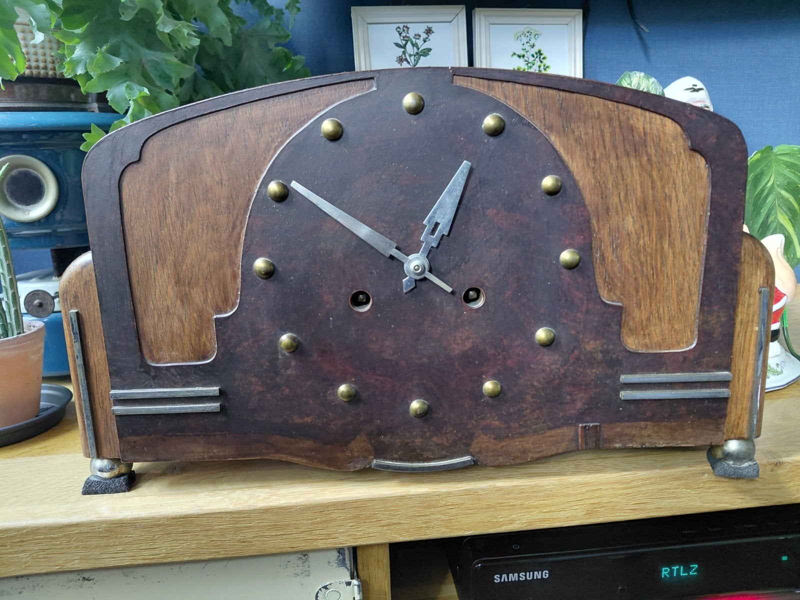 Vintage Art Deco Tafelklok - Houten Mantelklok, Ophalen of Verzenden