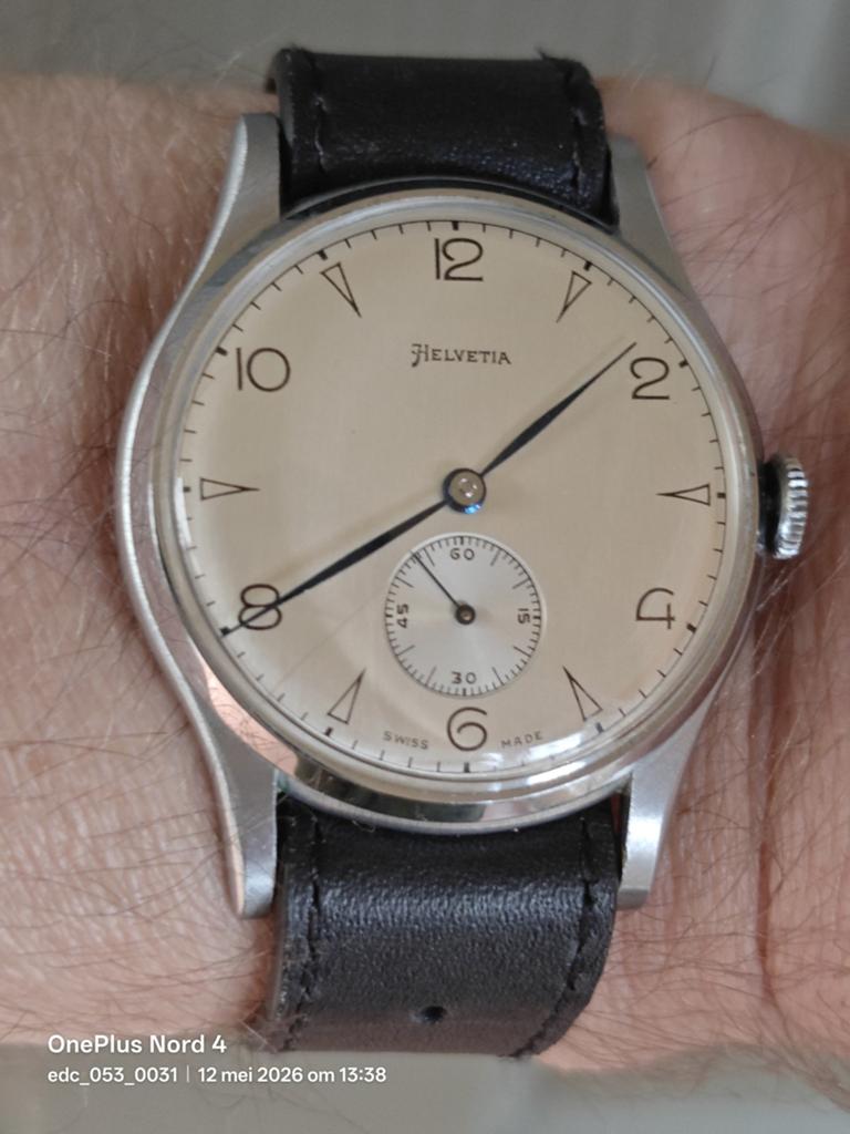 Helvetia cal.80 sub second horloge., Overige merken, Staal, Met bandje, Polshorloge