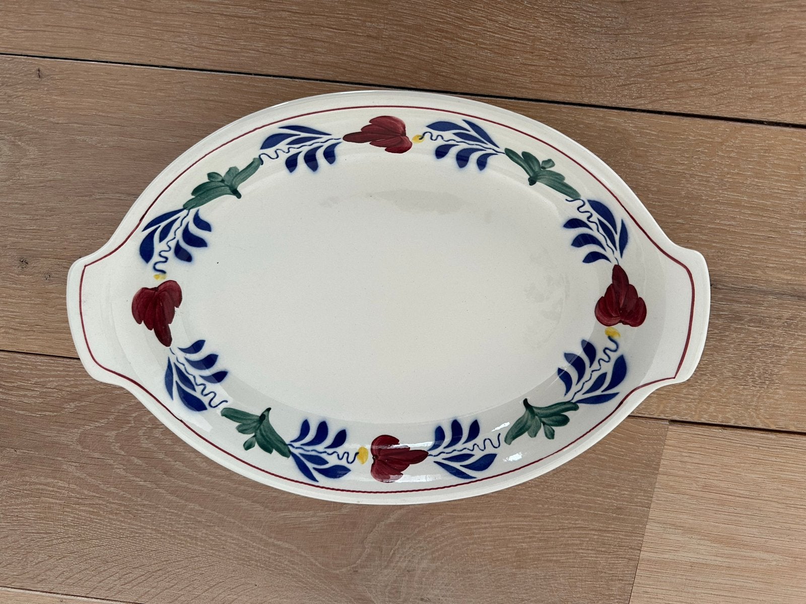 Boerenbont serveerschaal met handvaten 31 cm, Ophalen, Overige materialen, Landelijk/Boerenbont, Schaal of Schalen