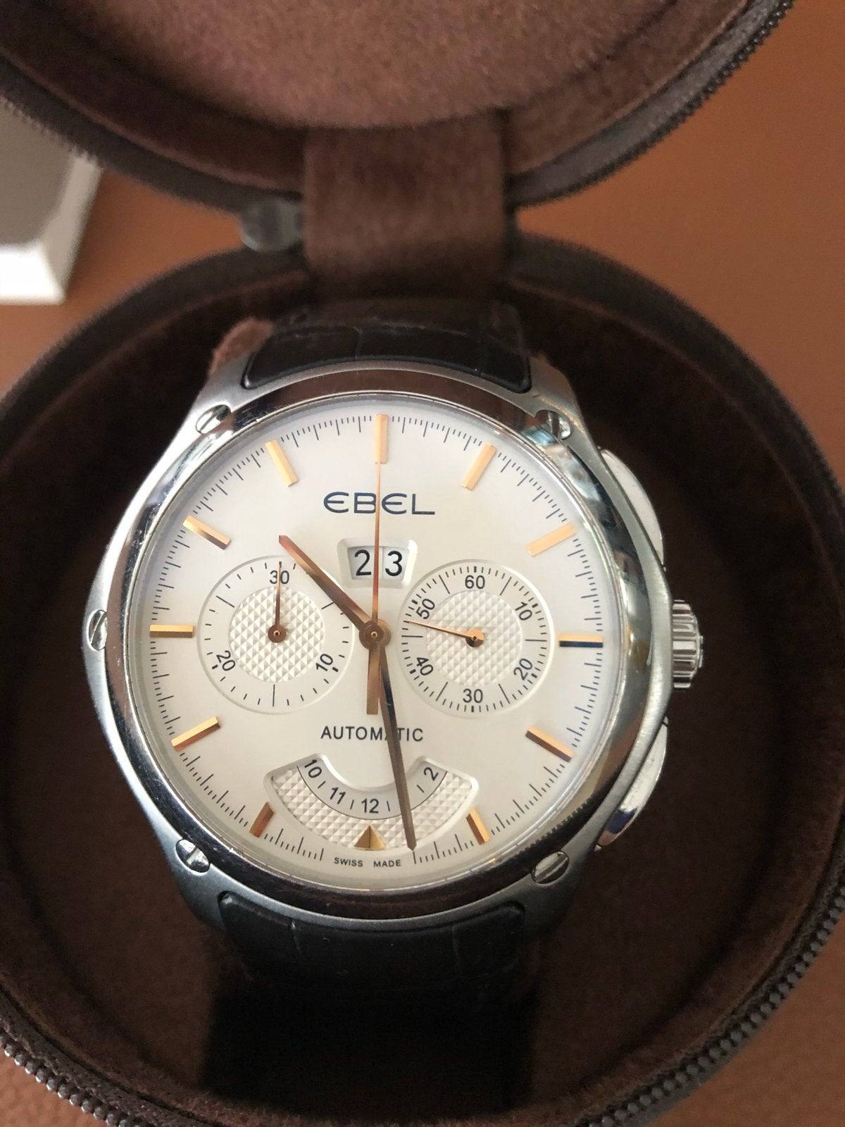 Ebel Classic Hexagon Automatic Chronograaf Herenhorloge, Sieraden, Tassen en Uiterlijk, Leer, Staal, Polshorloge, Zo goed als nieuw