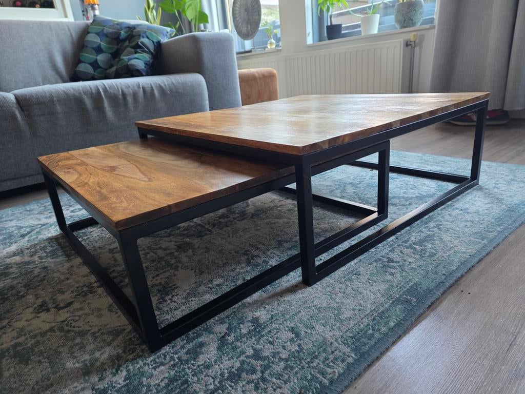 Set van 2 salontafel / salontafels / tafel, Ophalen, Gebruikt, 50 tot 100 cm, Rond