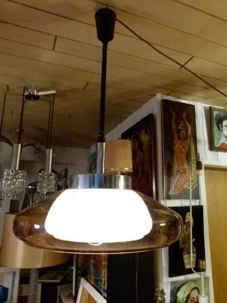 vintage Dijkstra hanglamp trekpendel 70er jaren, Ophalen, Kunststof, E27 (groot), Zo goed als nieuw