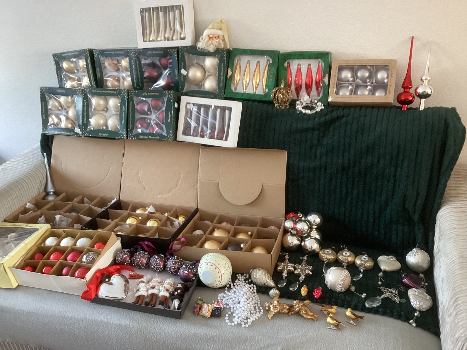Kerst,92 mondgeblazen ballen,pieken,deco,pegels,gulden tijd., Ophalen, Zo goed als nieuw