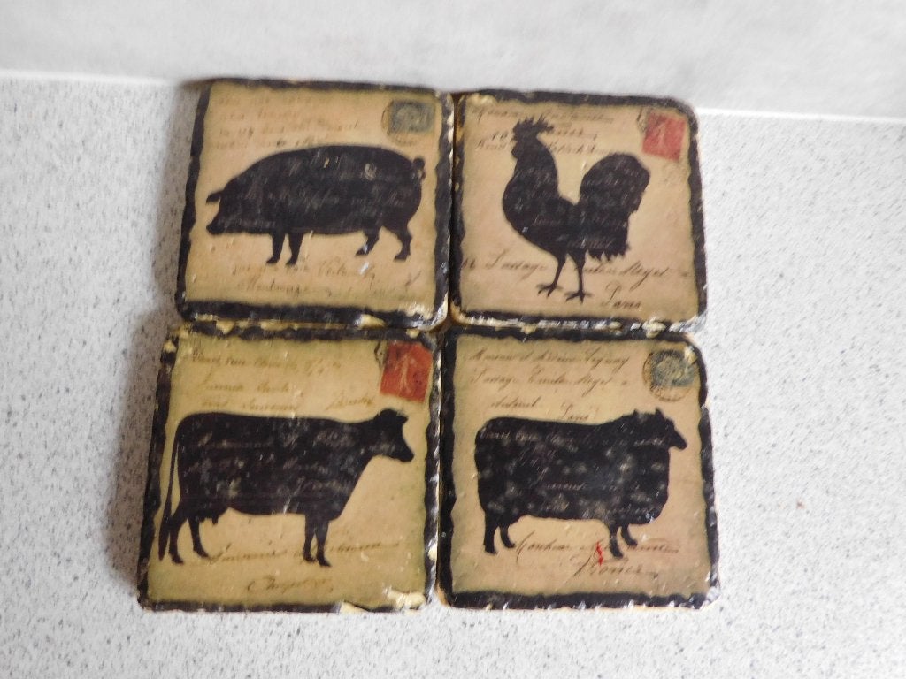 Onderzetter 10x10 tegel Kip, Koe, Schaap Varken, Ophalen of Verzenden, Zo goed als nieuw, Glas of Kopje
