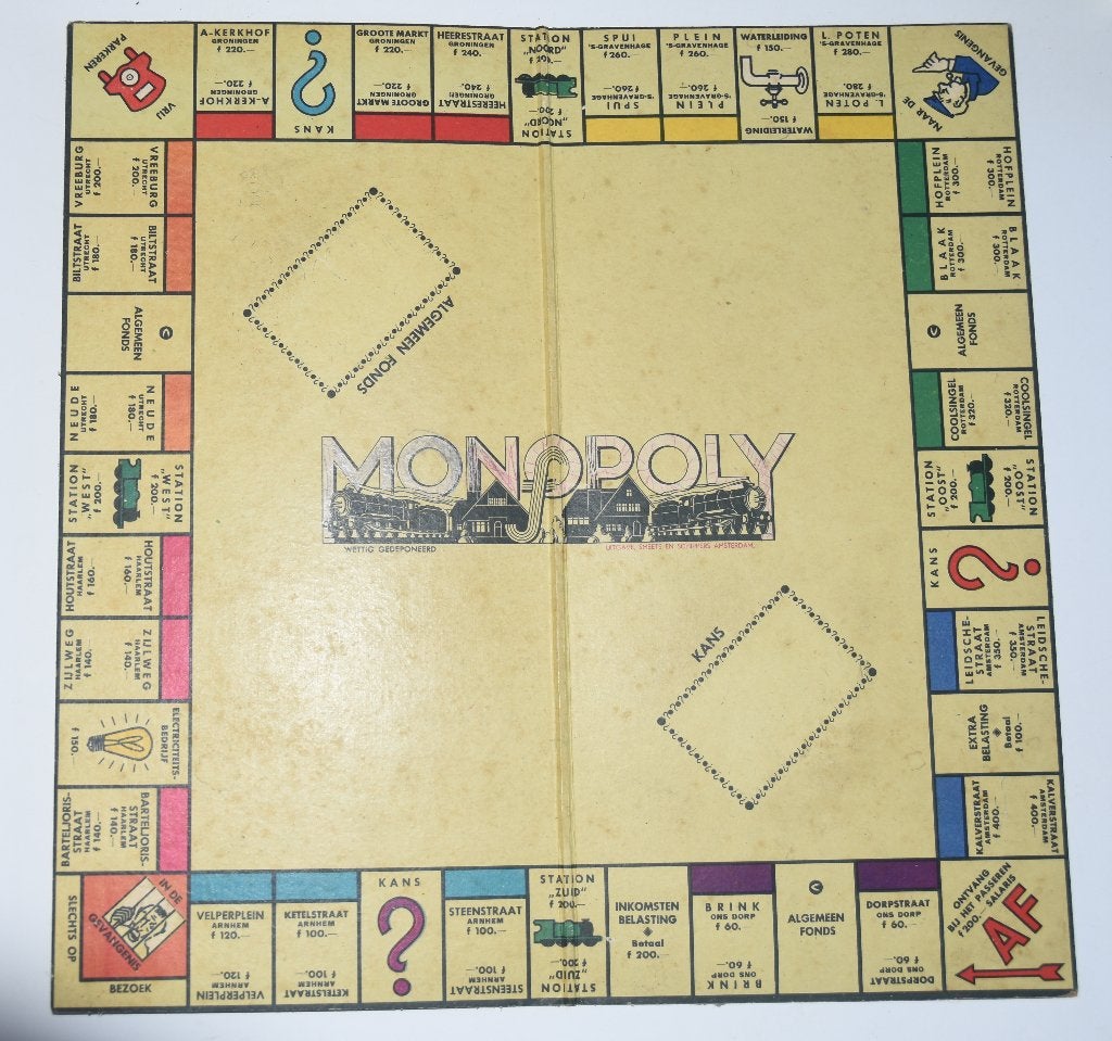 Oud Monopoly Nederlandse uitgave spel bord uit 1957, Antiek en Kunst, Verzenden